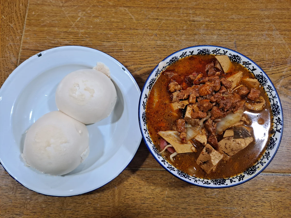 Firmer northern laodoufu bowl used to illustrate condiment-heavy tofu texture