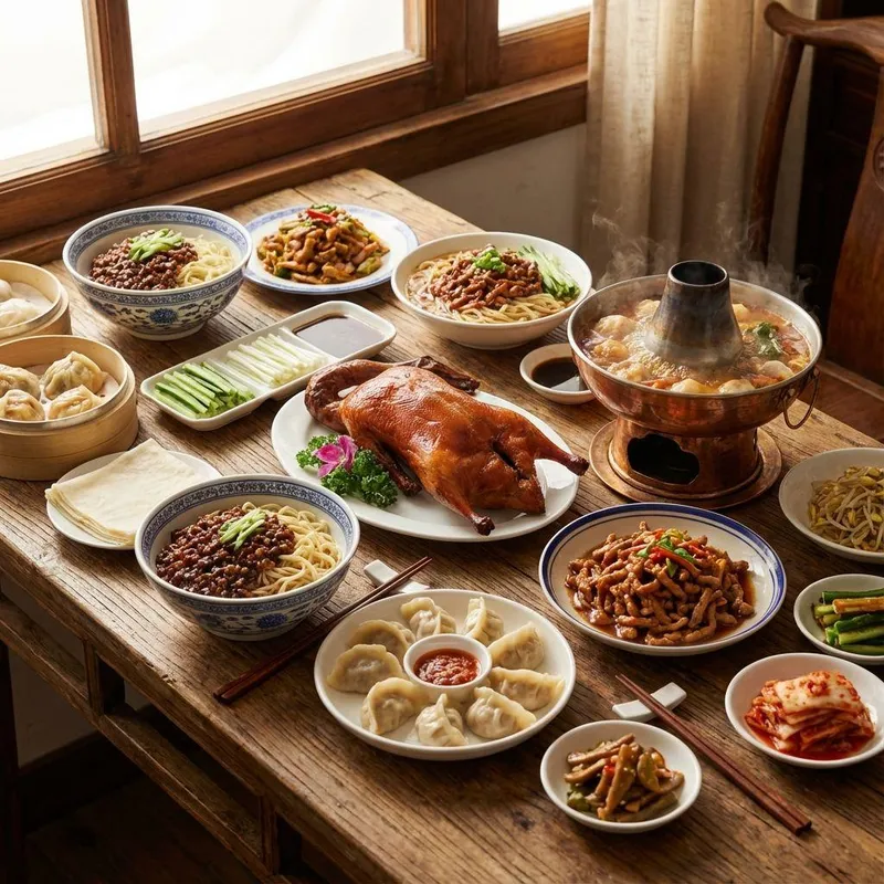Beijing food table with classic local dishes