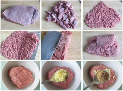 Beef filling, chopped aromatics, and seasoning prepared for men ding rou bing