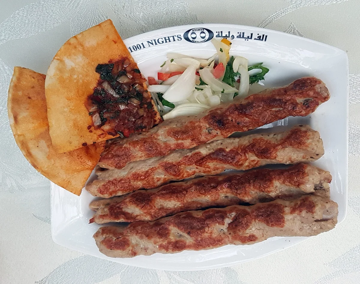 Grilled kebab platter served at a Beijing restaurant