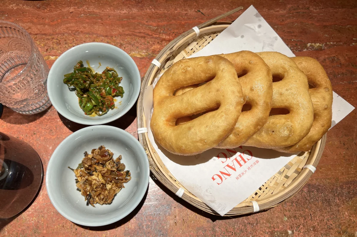Regional youbing served at CHANG AN G in Beijing, not a reference plate for the old-Beijing breakfast version